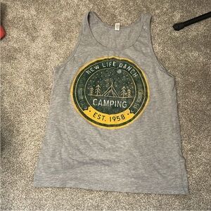 Gray New Life Ranch Camping Graphic Tank Top